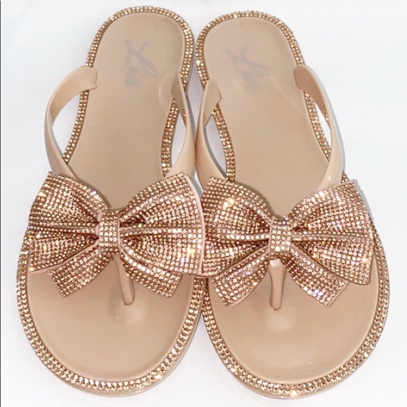 Shoes - Nude Rhinestone studded Bow sandals (New)